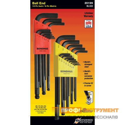 Набір ключів BONDHUS (БОНДХУС) шестигранних 13 шт, .050-3/8" + Набір ключів BONDHUS (БОНДХУС) шестигр.