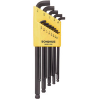 BONDHUS hex wrench set inch, 13 pcs, ,050-3/8", Stubby Series, Spherical, Long