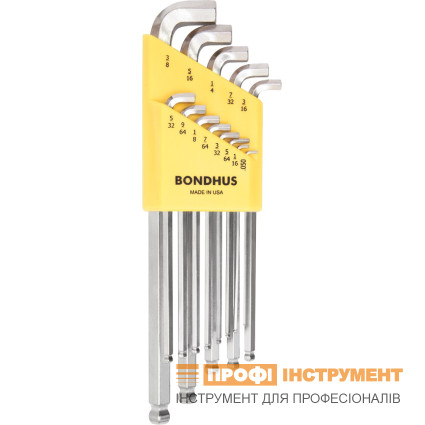 Набір ключів BONDHUS (БОНДХУС) шестигранних 7 шт, 1.5-6.0 мм, серія Stubby, сферич., хромований, подовжений