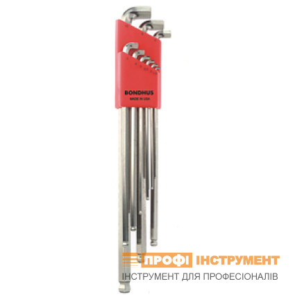 Набір ключів BONDHUS ( БОНДХУС ) шестигранних 9 шт, 1.5/2.0/2.5/3.0/4.0/5.0/6.0/8.0/10.0 мм, сферич., хромований, довгих