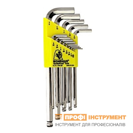 BONDHUS hex wrench set inch, 13 pcs, ,050-3/8", spherical, elongated, chrome plated