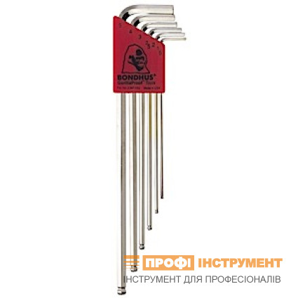 Set of BONDHUS hex wrenches 6 pcs, 1,5-5,0mm, chromium-plated, spherical, elongated Set of BONDHUS hex wrenches 6 pcs, 1,5-5,0mm, chromium-plated, spherical, elongated