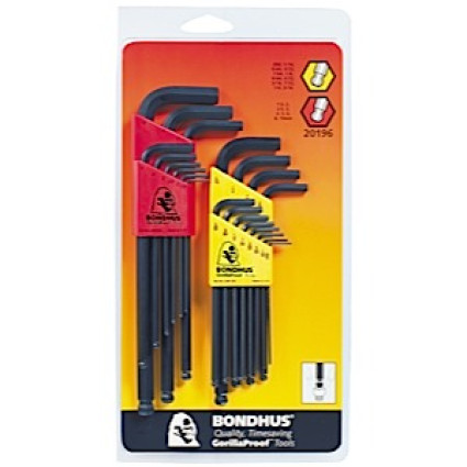 Set of BONDHUS hex wrenches 21 pcs, ,050-5/16" + 1,5-10mm, spherical, IP,