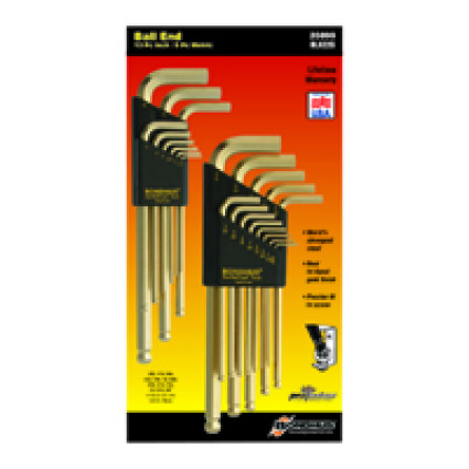 Set of BONDHUS hex wrenches 22 pcs, ,050-3/8" + 1,5-10mm, spherical, GoldGuard Series, IP,