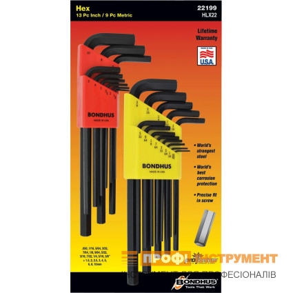 Set of BONDHUS hex wrenches 22 pcs, ,050-3/8" + 1,5-10mm, IP, Set of BONDHUS hex wrenches 22 pcs, ,050-3/8" + 1,5-10mm, IP,