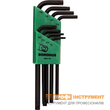 Набір ключів BONDHUS (БОНДХУС) TORX 8 шт, Tx9/Tx10/Tx15/Tx20/Tx25/Tx27/Tx30/Tx40.
