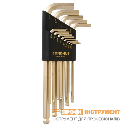 Набір ключів BONDHUS (БОНДХУС) шестигранних дюймів. 13 шт, .050-3/8", сферич., подовжений