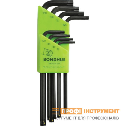 Набір ключів BONDHUS (БОНДХУС) TORX ProHold 8 шт, Tx9/Tx10/Tx15/Tx20/Tx25/Tx27/Tx30/Tx40.