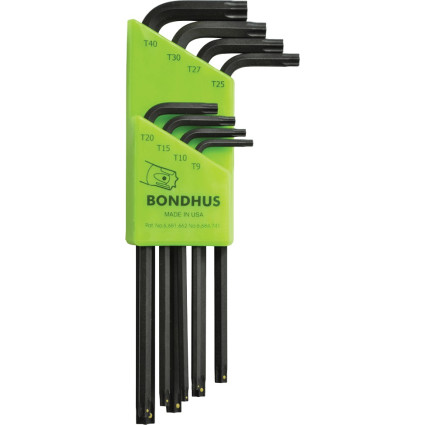 Набір ключів BONDHUS (БОНДХУС) TORX ProHold 8 шт, Tx9/Tx10/Tx15/Tx20/Tx25/Tx27/Tx30/Tx40.