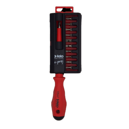 Отвертка-держатель бит FELO 1/4" 1000V + Набор бит FELO 25 мм SL/PZ/PZ3/PH/Torx; 12 шт. (02091206)