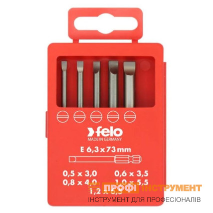 Набор бит FELO PROFI INDUSTRIAL шлиц 3,0x0,5/3,5х0,6/4,0х0,8/5,5х1,0/6,5х1,2х73 мм (03091716)