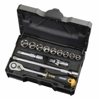FELO 1/2" Socket Head Set 13 pcs with ERGONIC Ratchet in Plastic Case (05681318)