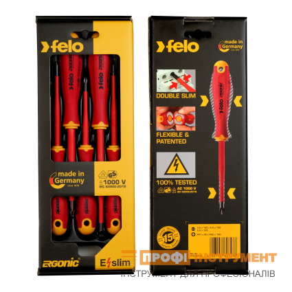 FELO Ergonic VDE E-slim 1000V Dielectric Screwdriver Set (41385198)