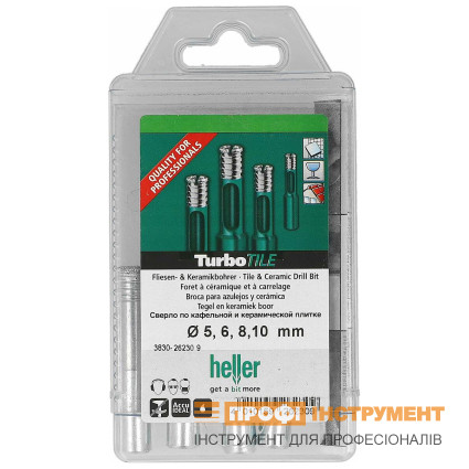 Набір алмазних трубчастих свердл HELLER 5,6,8,10мм TurboTile, кераміка (26230)