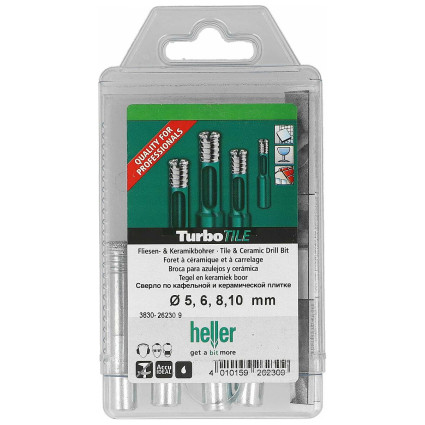 Набір алмазних трубчастих свердл HELLER 5,6,8,10мм TurboTile, кераміка (26230)