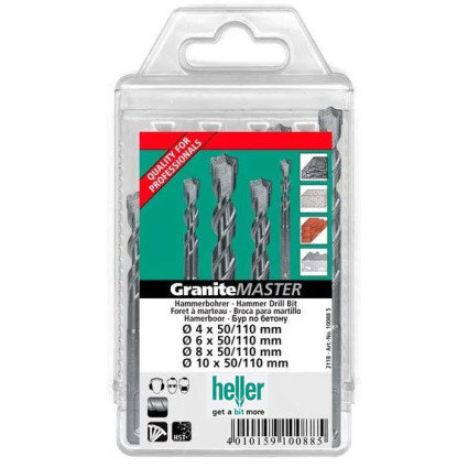 Набор буров по бетону HELLER 4/6/8/10 x 50/100мм GraniteMASTER SDS-plus (10088)