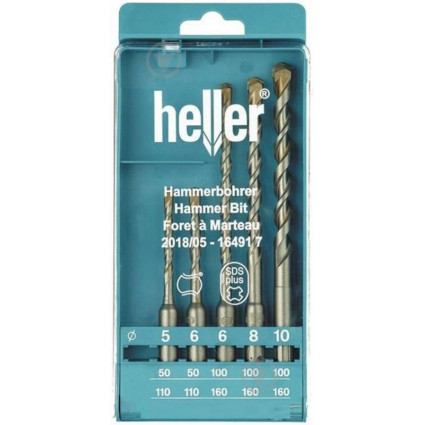 Набор буров HELLER по бетону Bionic SDS-plus 5/6 x 50/110 мм, 6/8/10 x 100/160 мм (16491)
