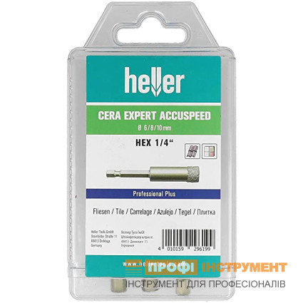 Набір свердл HELLER алмазних 6/8/10 мм CERA EXPERT Accu-Speed 3шт., 6-гр. хвостовик, граніт, черепиця, керамограніт, кахель, скло, мармур (29619)