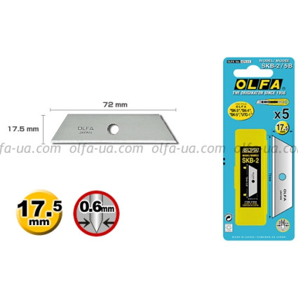 Лезвие Olfa SKB-2/5B трапециевидное двухстороннее 72х17,5х0,6 мм блистер 5 шт (621511)