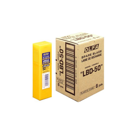 Лезвие Olfa LBD-50 (15 сегментов) 18мм 50шт, 0,5мм с двойным углом заточки, для ножей L-5, L5-AL, L-7, L7-AL, CMP-2, KL, PL-1 (338510)