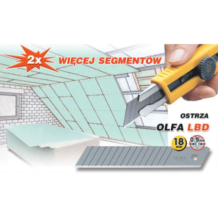 Лезвие Olfa LBD-50 (15 сегментов) 18мм 50шт, 0,5мм с двойным углом заточки, для ножей L-5, L5-AL, L-7, L7-AL, CMP-2, KL, PL-1 (338510)