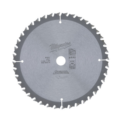 Диск пильный MILWAUKEE ( МИЛУОКИ ) 165х2.8х20 мм; Z 52; дерево; ДСП; фанера; пластик; гипсокартон; шлакобетон; цветные .металы