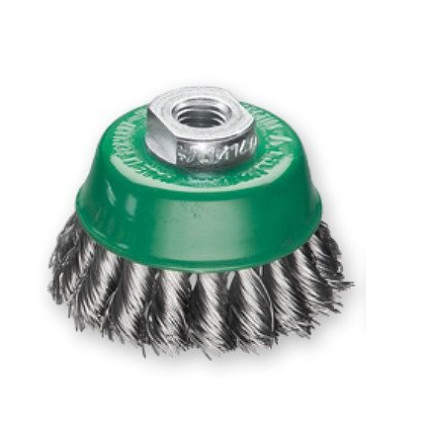 Cup brush 65xM14x2,0, Bundled stainless steel wire 0,5 mm, Z18 harnesses, 12500 rpm
