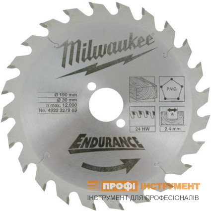 Диск пильный 184х1.8х30  мм MILWAUKEE ( МИЛУОКИ ) Z 24; дерево; ДСП; фанера; пластик; гипсокартон; шлакобетон
