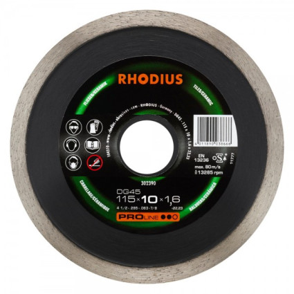 Коло алмазне Rhodius суцільна крихта 115x2, 0х22, 2 мм, PRO DG 45, сегмент 7 мм, кераміка (арт. 302390)