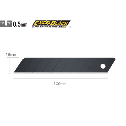 Лезвие Olfa LBB-10B сверхострые черные лезвия ExcelBlack, блистер 10 шт (301551)