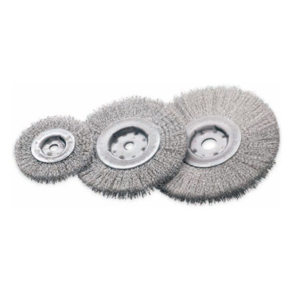 Cylindrical brush 125x30x12-20 mm, Stainless corrugated wire 0,3 mm, 8000 rpm