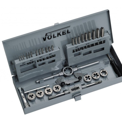 Set of taps 3 pcs, and dies M3-4-5-6-8-10-12 + tap holder + die holder, HSS-G,
