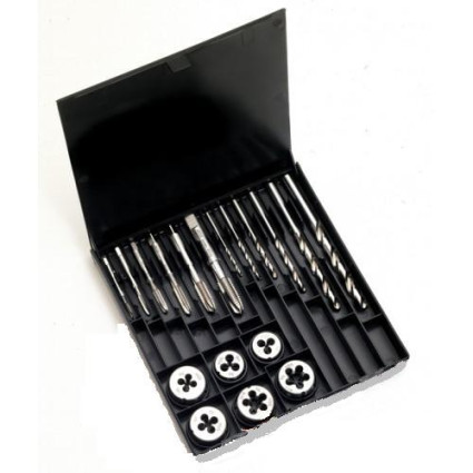 Набор метчиков VOLKEL машинных (комплект 1 шт) и плашек М3-4-5-6-8-10, форма В, ISO 529, HSS-G, резьба DIN 13, сверла 2,5х3,3х4,2х5,0х6,8х8, 5 мм, материалы до 900 Н/кв.мм, пластиковая коробка (80501)