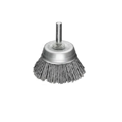 Cup brush 75 mm, shank 6 mm, Polymerabrasive pile, grain 80 / 1,2 mm, 4500 rpm