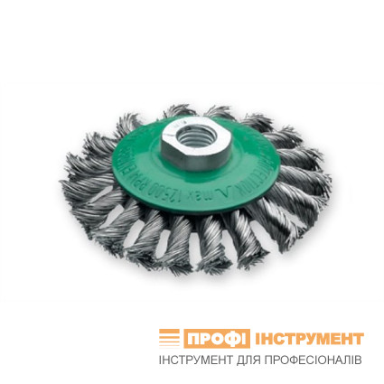 Щетка коническая 100хМ14х2.0мм; Скрученная жгутами нержавеющая проволока 0.5 мм; Z18 жгутов; 12500 об / мин LESSMANN ( ЛЕСМАН )