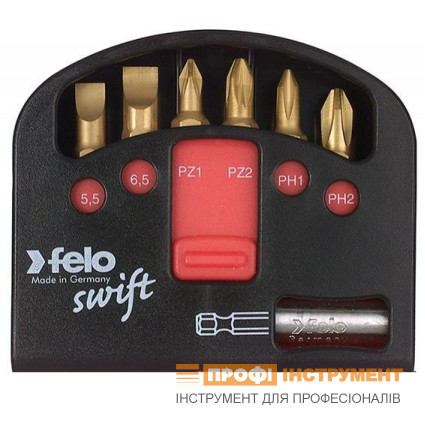 Набор бит Swift TiN 25 мм 5.5х1 / 6.5х1.2 / PZ1 / PZ2 / PH1 / PH2 + магнитный держатель; 7шт.