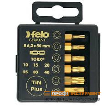 Набор бит 50 мм TIN TX10 / TX15 / TX20 / TX25 / TX30 / TX40; 6 шт.