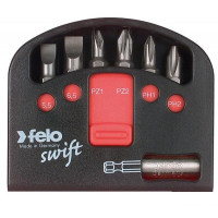 Bit set FELO Swift 25 mm 5,5x1/6,5x1,2/PZ1/2PZ2/PH1/PH2+magnetic holder, 7 pieces IP, (02060111)