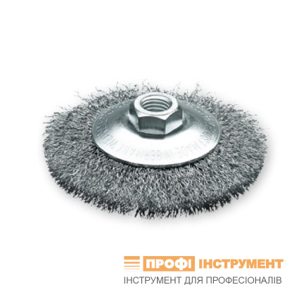 Щетка коническая 100x10 мм из нержавеющей гофрированной проволоки 0.30 мм. М14х2.0 LESSMANN ( ЛЕСМАН )