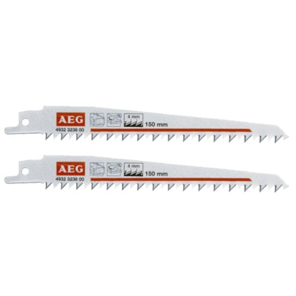 Reciprocating saw blades AEG Bi-Metal, L=150mm, pitch 4mm, wood, plastic, fast cut, 6-100mm, 2pcs,