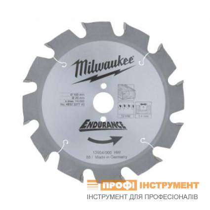 Диск пильный 190х2.8х30  мм MILWAUKEE ( МИЛУОКИ ) Z 48; дерево; ДСП; фанера; пластик; гипсокартон; шлакобетон.
