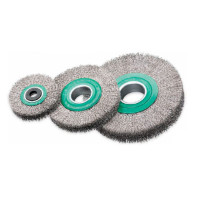 Cylindrical brush 150x34x40mm, Stainless corrugated wire 0,3 mm, 6000 rpm