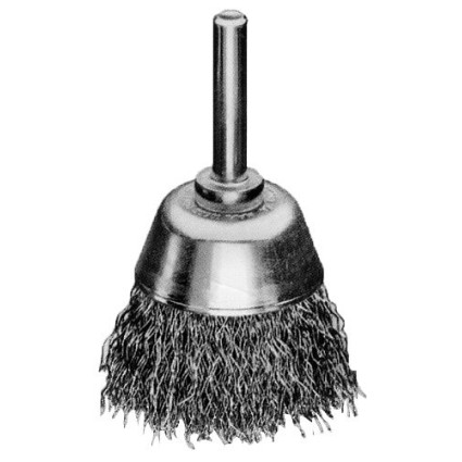 Cup brush 70 mm, shank 6 mm, corrugated steel wire 0,20 mm, 4500 rpm