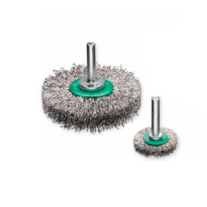 Cylindrical brush 50x14x12 mm, shank 6 mm, Stainless corrugated wire 0,20 mm, 15000 rpm