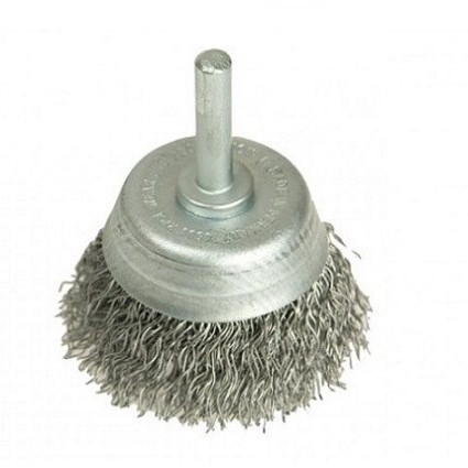 Cup brush 50 mm, shank 6 mm, steel wire 0,35 mm, 4500 rpm
