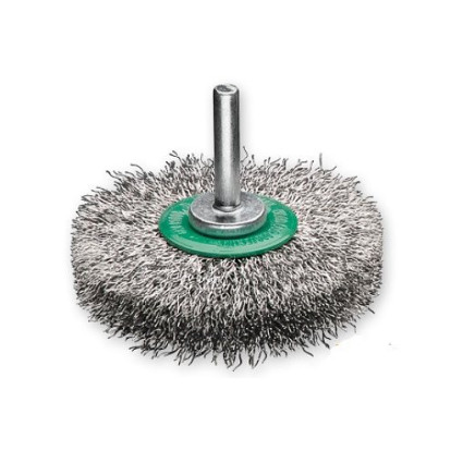 Cylindrical brush 60x14 mm, shank 6 mm, steel Stainless corrugated wire 0,20 mm, 15000rpm