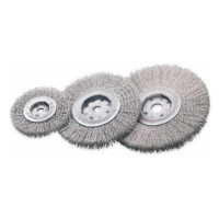 Cylindrical brush 150x14x12-30 mm, Stainless corrugated wire 0,3 mm, 6000 rpm