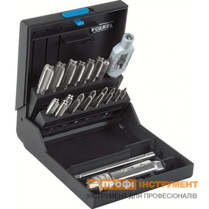 Набор метчиков VOLKEL (комплект 3 шт) M3-4-5-6-8-10-12, DIN 352, резьба DIN 13, Метчикодержатель VOLKEL №1.1/2, DIN 1814, HSS-G, металлический кейс (47001)