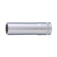 End head 12-faced elongated 10 mm, 3/8" square, polished CrV steel,