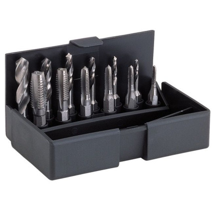 Набор метчиков VOLKEL М3-4-5-6-8-10 и сверл 2.5x3.3x4.2x5.0x6.8x8.5 мм, HSS-G, форма D, допуск ISO2/6H, резьба DIN 13, держатель с шестигранным хвостовиком 1/4", материалы до 900 Н/кв.мм, пластиковый кейс (67020)
